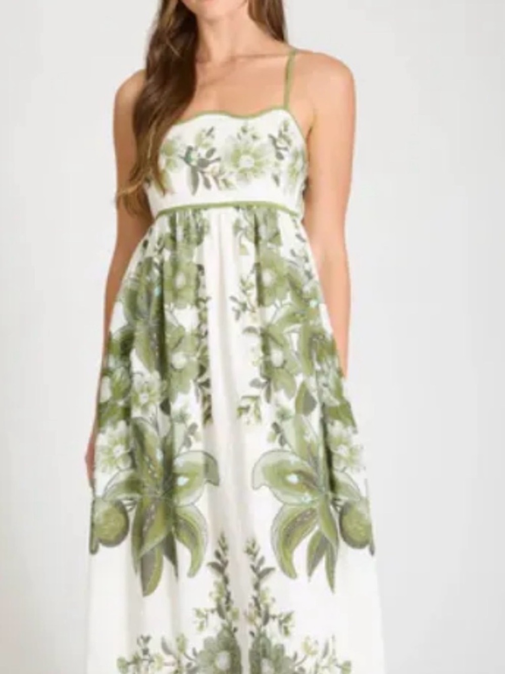 Blu Pepper Green/White Positano Maxi Dress with Green Floral Design